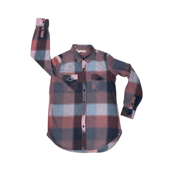 Volcom Women’s Small Petite 10 Rad Plaid Flannel Long Sleeve Button Down Shirt - Picture 1 of 16